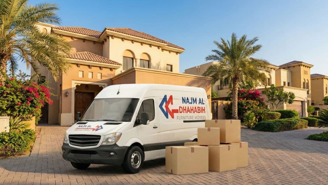Moving truck park outside house in dubai